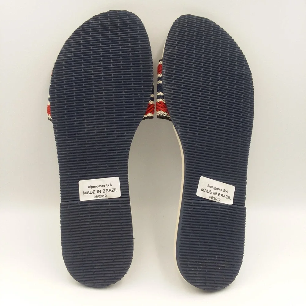 Havaianas Bow Flip Flops Thong‎ Sandals Striped Red Blue Beige Women's US11 EU43